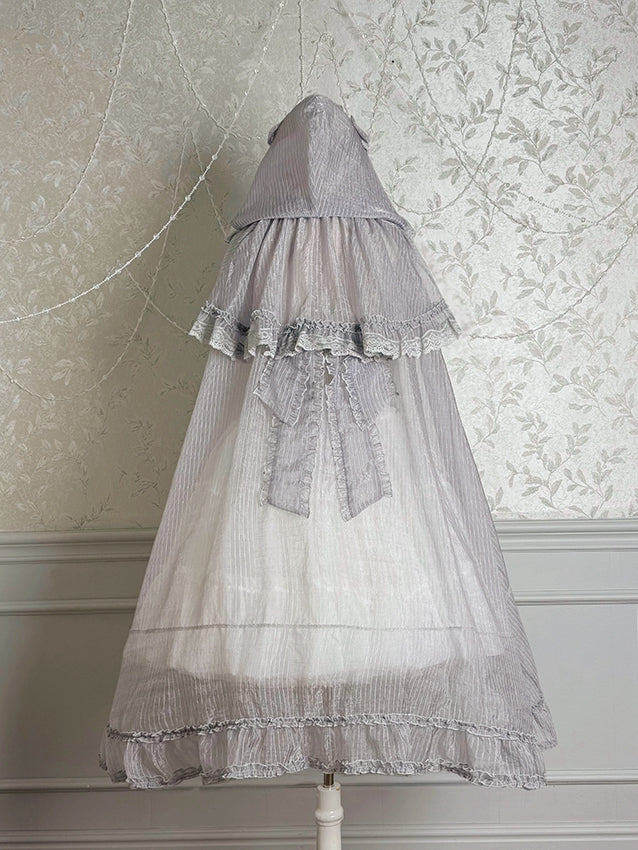 Cascading Gray Ruffle Silver Trimming Cloak