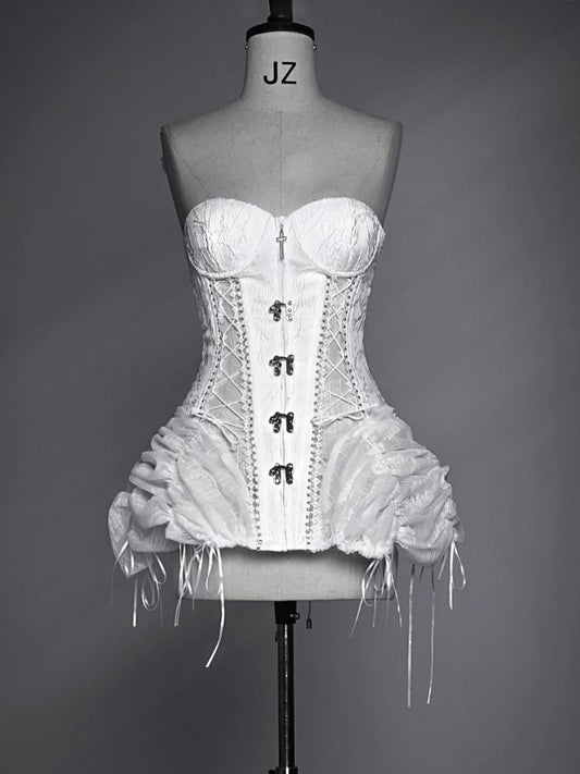 Weißes Gothic-Bustier-Korsett-Oberteil mit Schnürung am Rücken