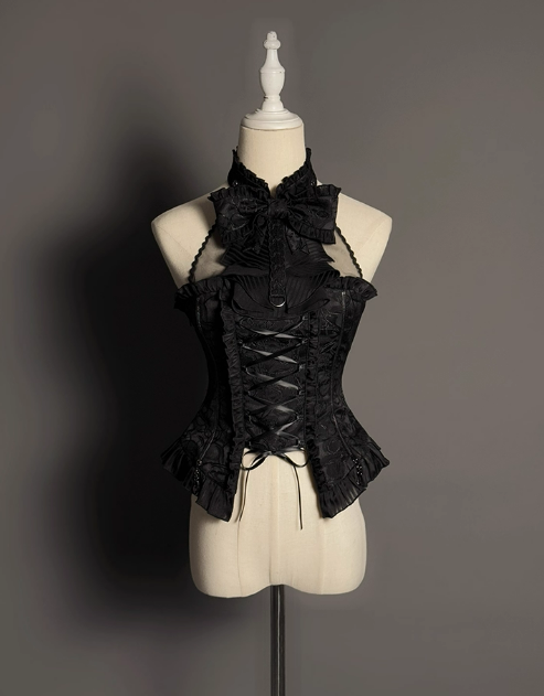 +トップセット クリーミーなエレガントバレエコアスカート ロリータ ハイローオーバーレイコルセット - ボーン入り