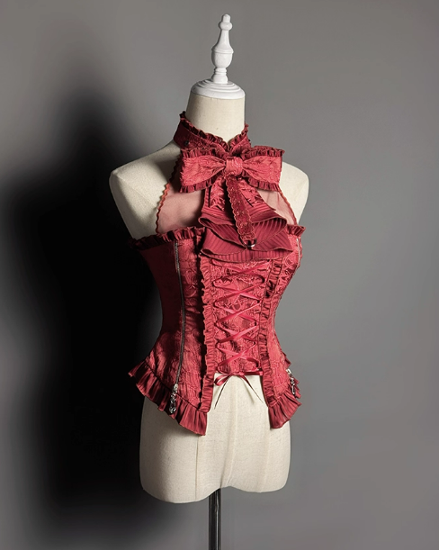 +トップセット クリーミーなエレガントバレエコアスカート ロリータ ハイローオーバーレイコルセット - ボーン入り