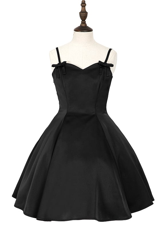 Black Waist Spaghetti Slim Straps Dress Fit Elegant