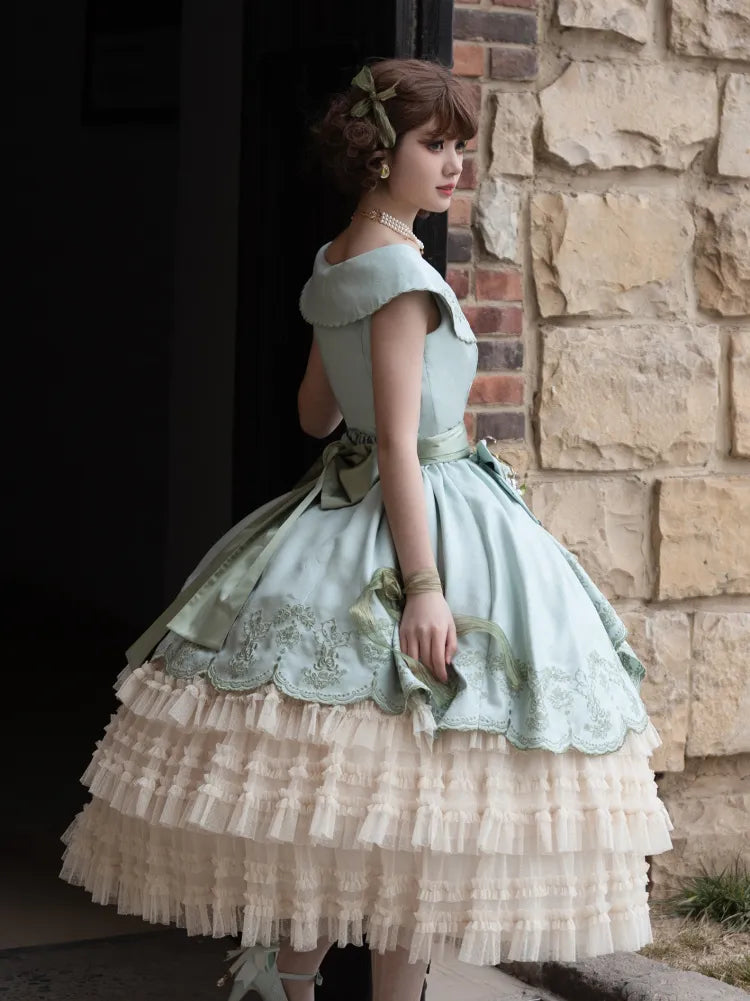 von Lily Slit the Ruffle Classic Stickerei Kleid Rock Cascading Valley Hellgrün Seite Lolita