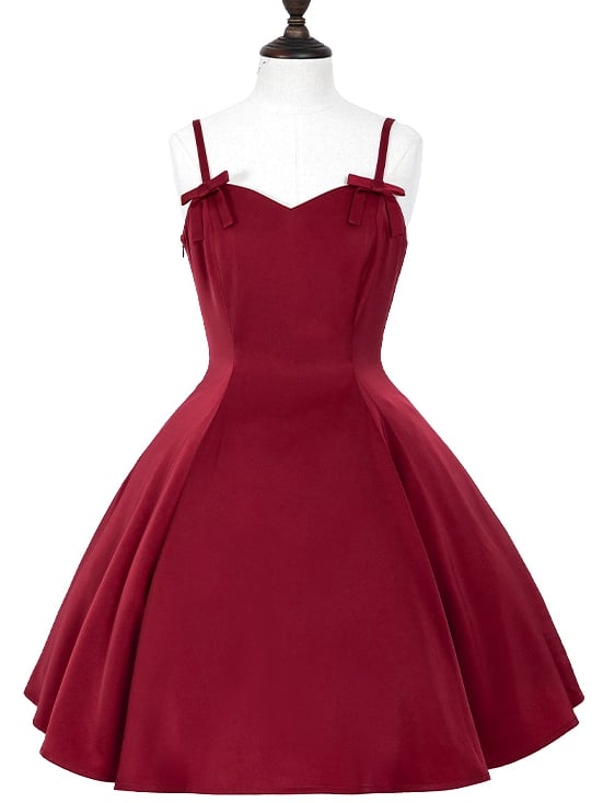 Spaghetti Waist Straps Elegant Dress Fit Red Slim