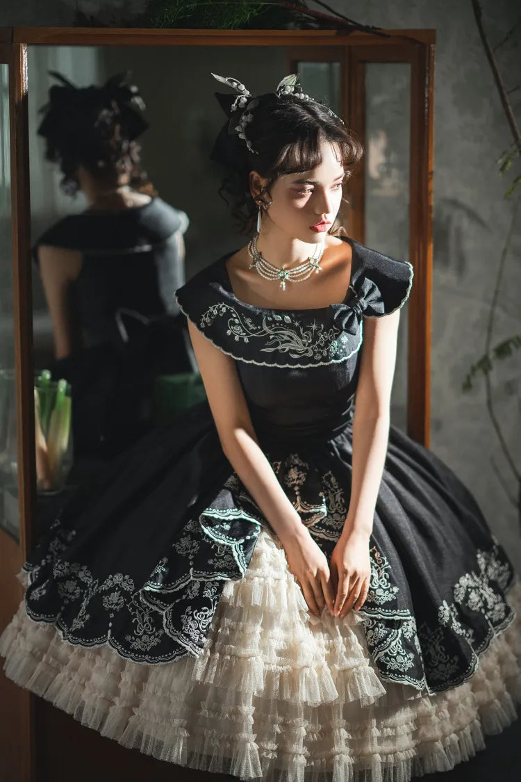 Lily Embroidery Dress Beige Lolita Valley of Black Classic the