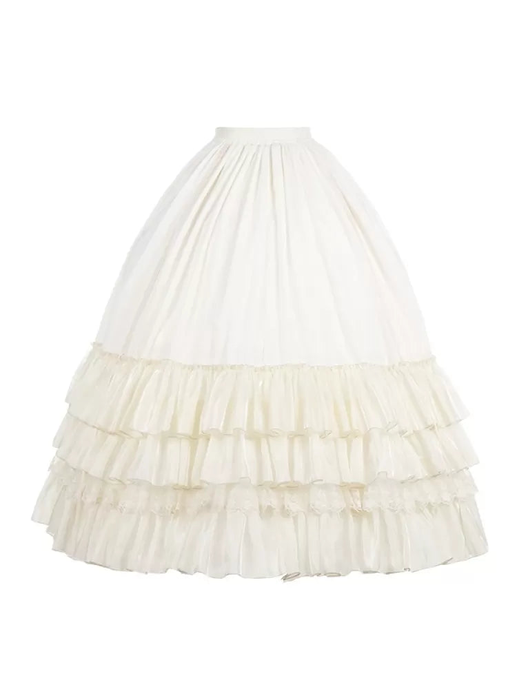 Drawstring Flounce Beige Layered Underskirt Hem