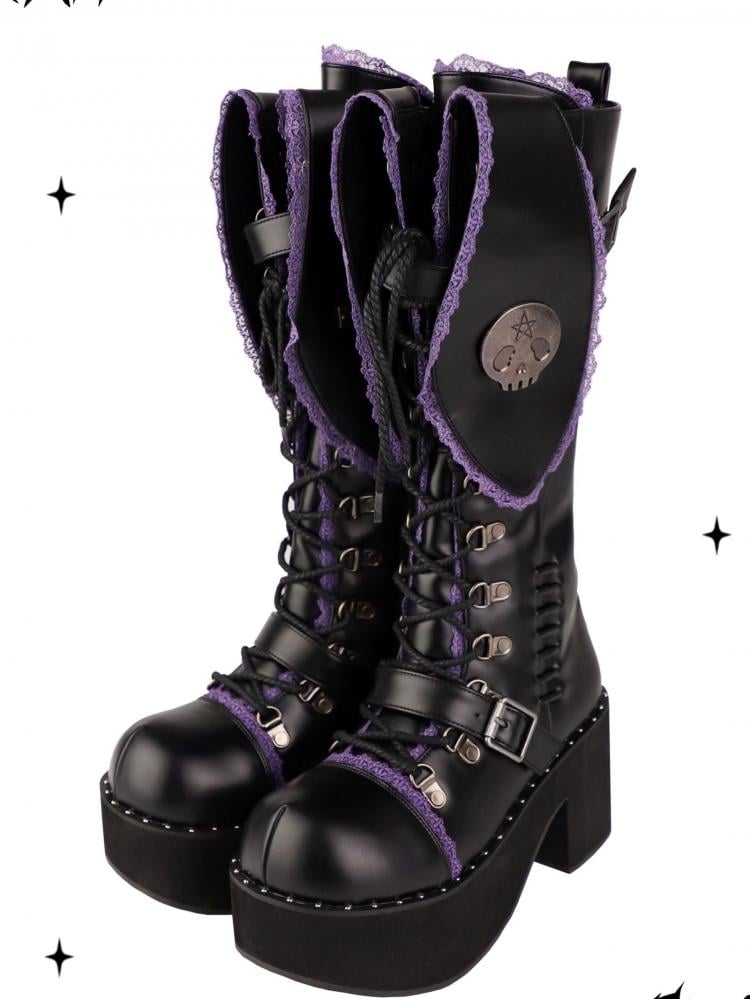 Bad Bunny Lace Trim Bunny Ears Platform Boots