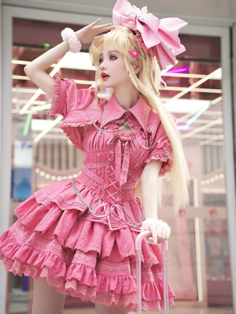 Pink Gothic Chain Details Bolero
