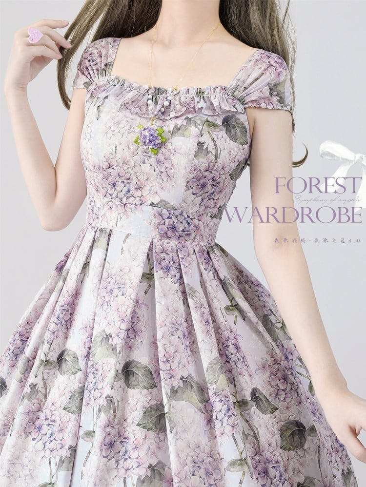 Purple Hydrangea Print Jumper Skirt Dress