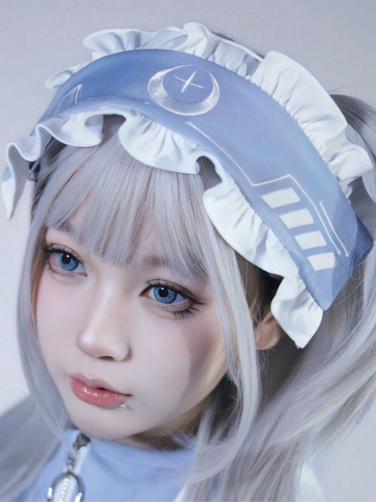 天使の快傑 月と星の刺繍ヘアバンド 水色と白