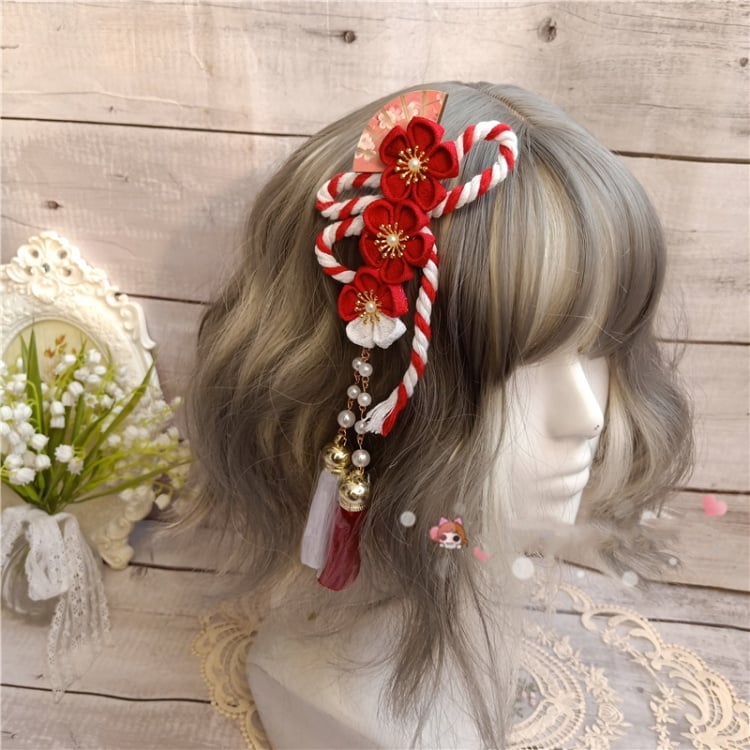 Sakura-Haarspange mit Fächer-Detail und Quasten