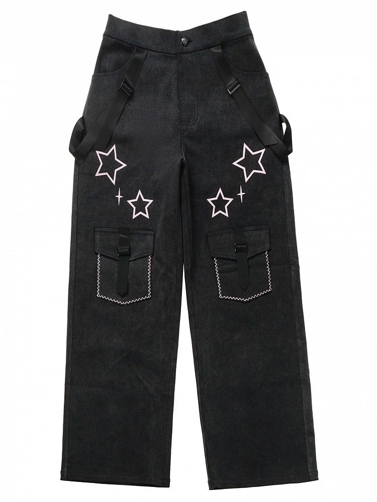 Straps with Dark Print Gray Jeans Stars