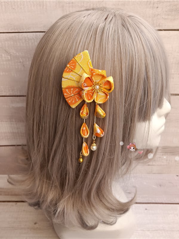 Gelb / Rot / Pink Handgemachte Haarspange im Sakura-Design