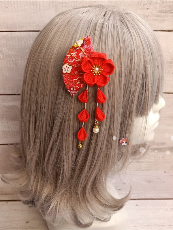 Gelb / Rot / Pink Handgemachte Haarspange im Sakura-Design