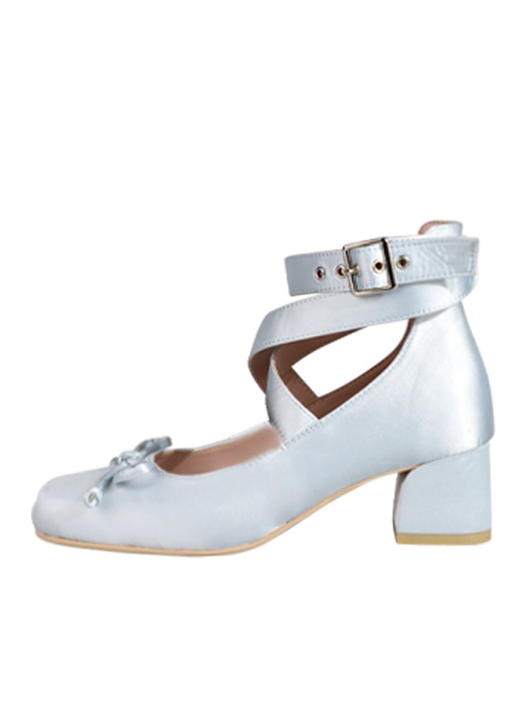 Ballerinas Knöchel Elegante Schuhe Blau Wickelriemen Satin