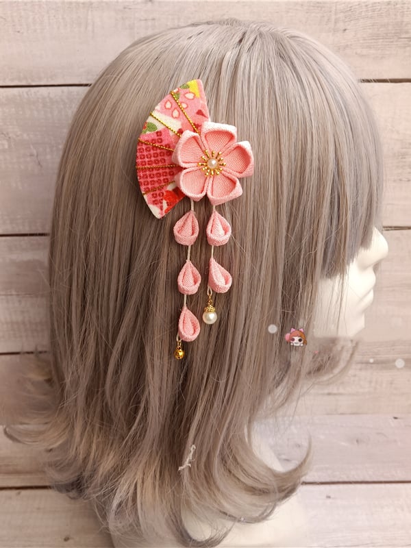 Gelb / Rot / Pink Handgemachte Haarspange im Sakura-Design