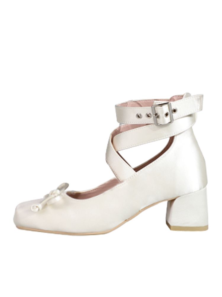 Wickelschuhe Ballett Weiß Elegant Satin Riemchen Knöchel