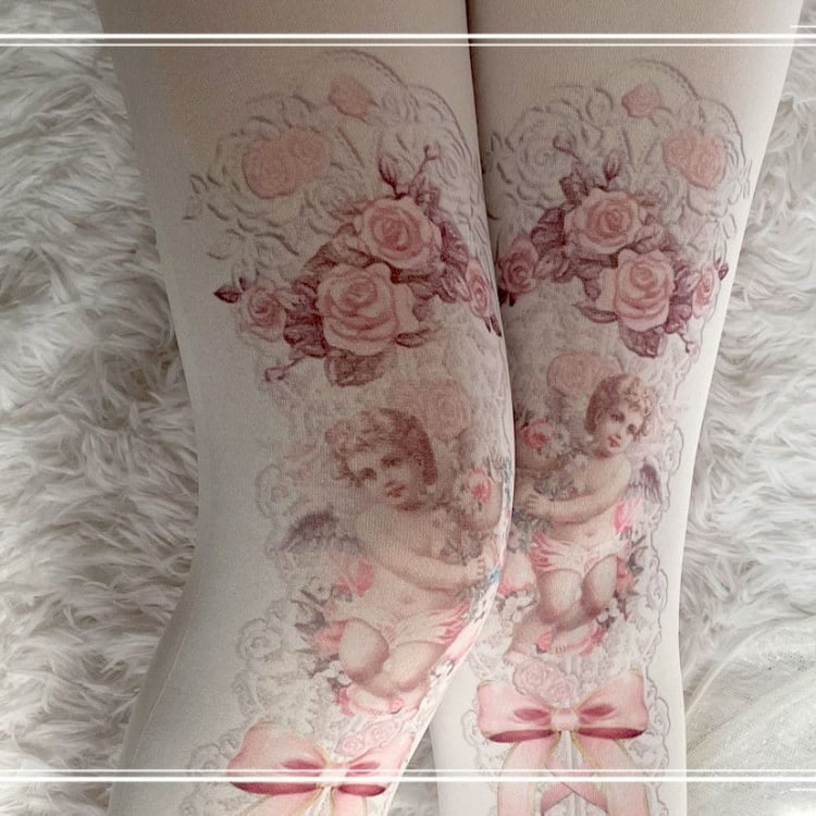 Strumpfhose mit Rose Angel-Print