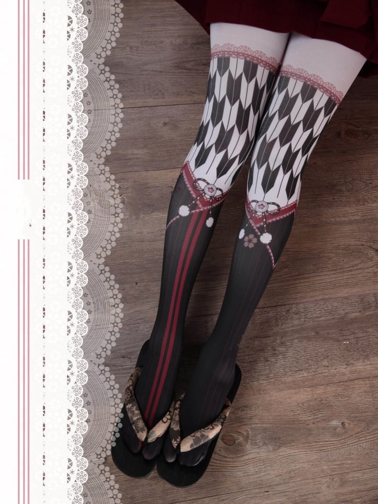 Lolita-Strumpfhose mit Schleifen und Kirschblüten