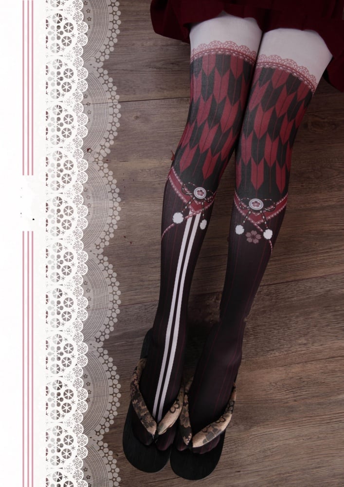 Lolita-Strumpfhose mit Schleifen und Kirschblüten