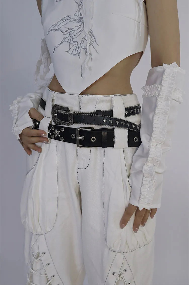 Waistband Denim Details (Waistbelts Double Pants Lace-up White Included) Not