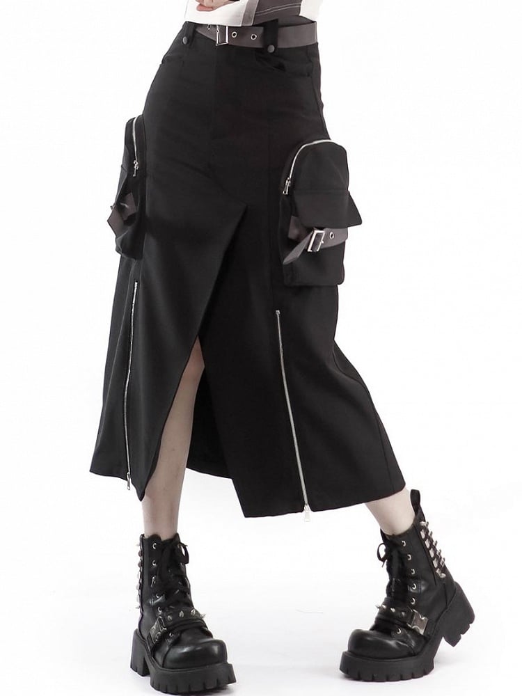 Cargo Long Techwear Wasteland Black Skirt Slit