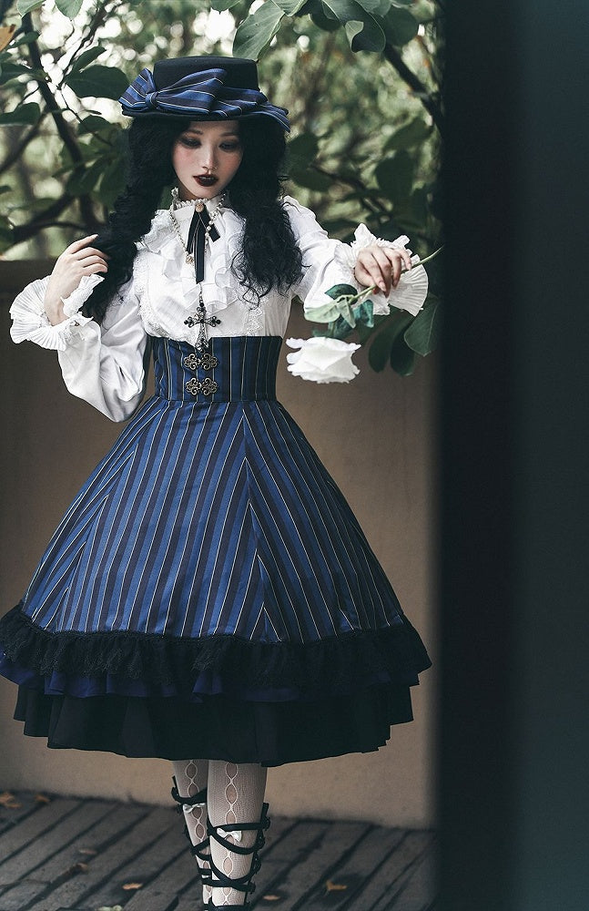 Blouse Gothic Collar / White Dark – Blue) Available Red High Colors Lolita Fabric 4 Washed in Suede (Black