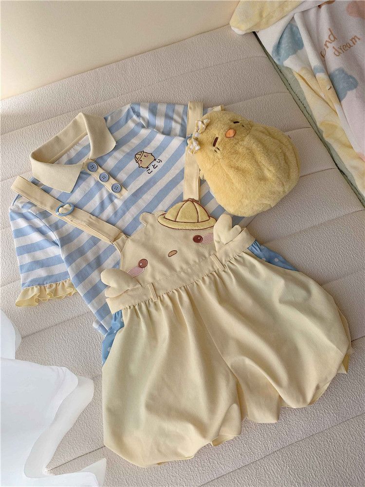 Little Chicken – Gestreiftes T-Shirt mit Polokragen in Blau