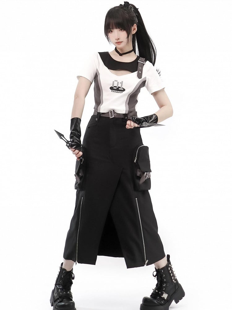 Cargo Long Techwear Wasteland Black Skirt Slit