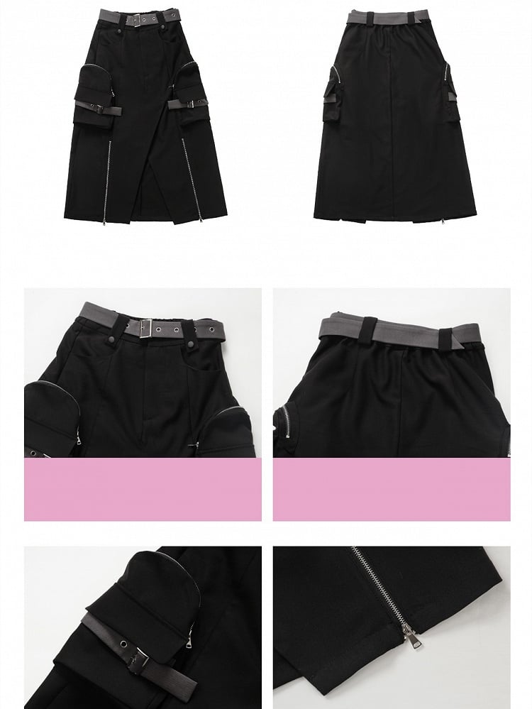 Cargo Long Techwear Wasteland Black Skirt Slit