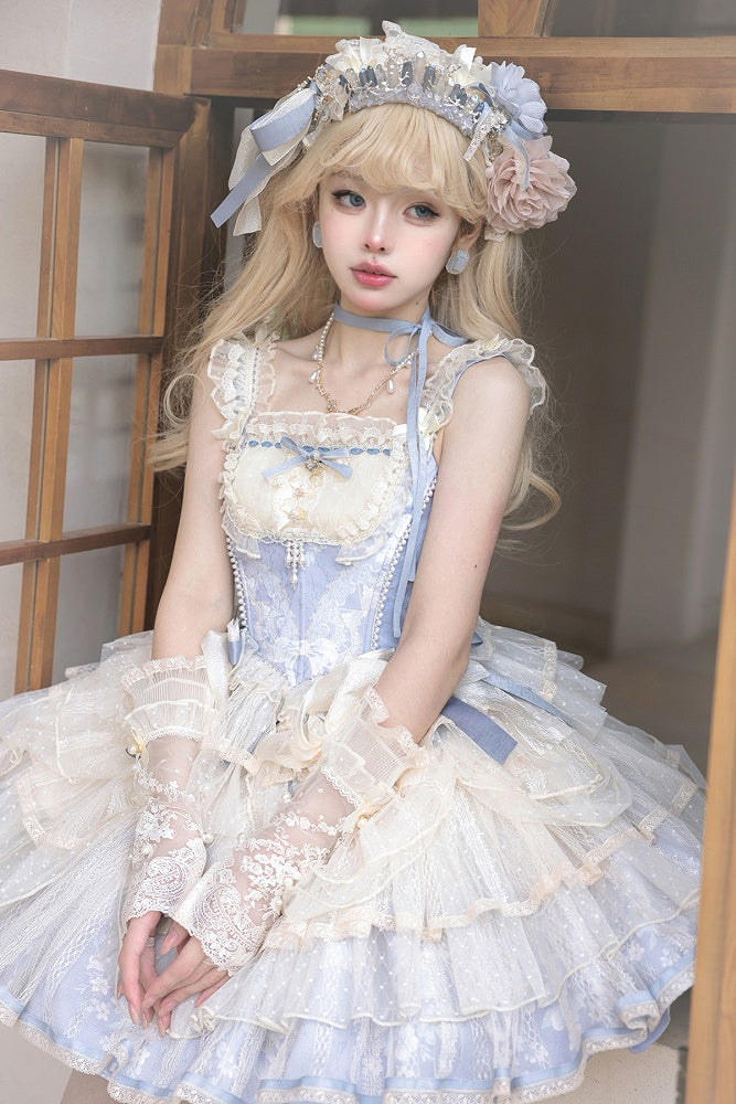 Details Top Corset Bows Two and Blue with Bead Boned