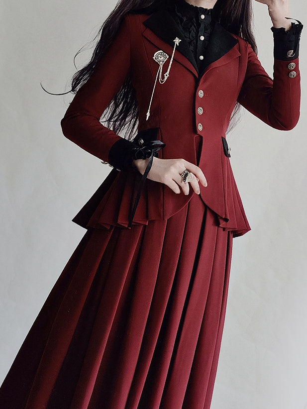 Plus Size Friendly - Weinrotes Blazer-Rock-Set mit Faltendetails