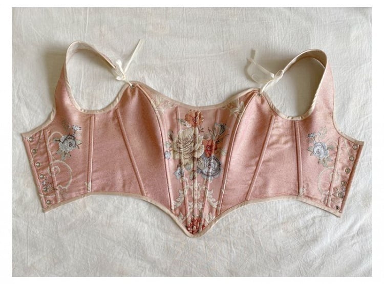 Pink Floral Scoop Neckline Corset