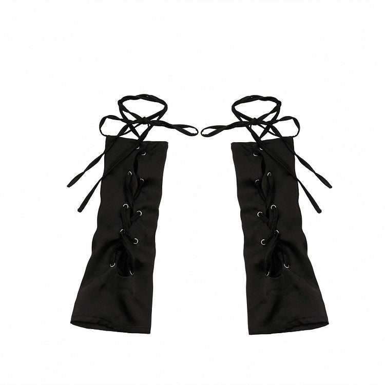 Cropped Top+Lace-up Set Irregular Print Black Halter Top+Butterfly Sleeves