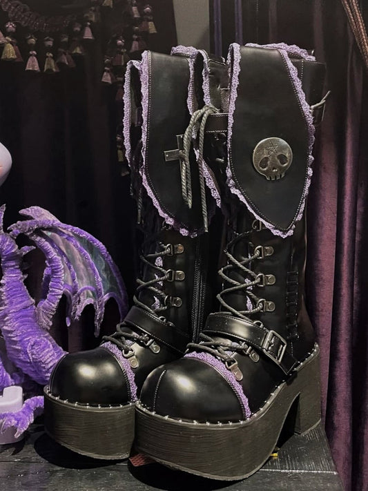 Bad Bunny Lace Trim Bunny Ears Platform Boots