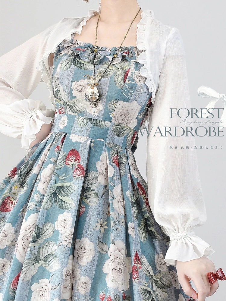Dusty Blue Strawberry and Rose Jumper Skirt Dress