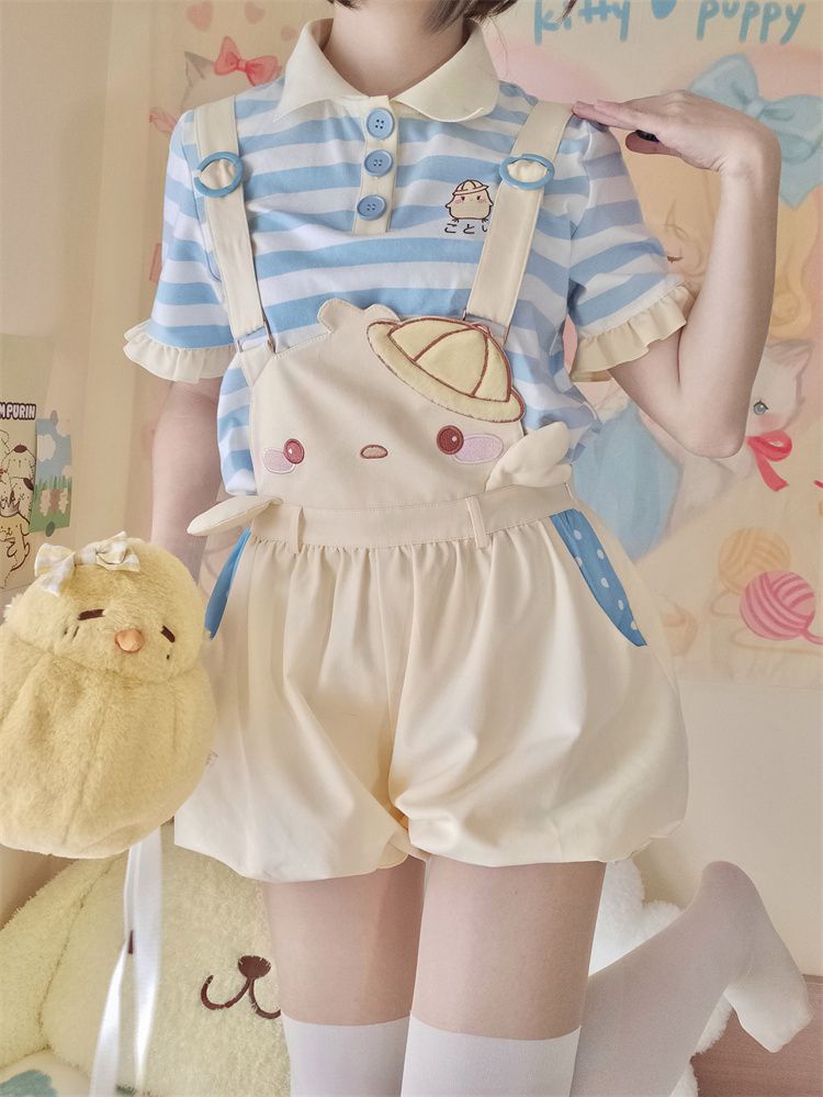 Little Chicken – Gestreiftes T-Shirt mit Polokragen in Blau