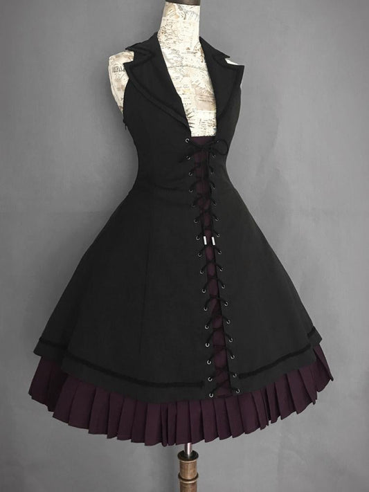 Plus Size Friendly - Schwarzer Blazerkragen Neckholder Gothic Pulloverrock
