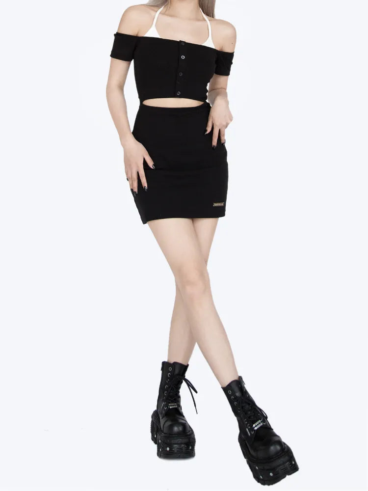 S Waist Dress Bust Halter Neck Cutout Black Clearance 67CM Size - for