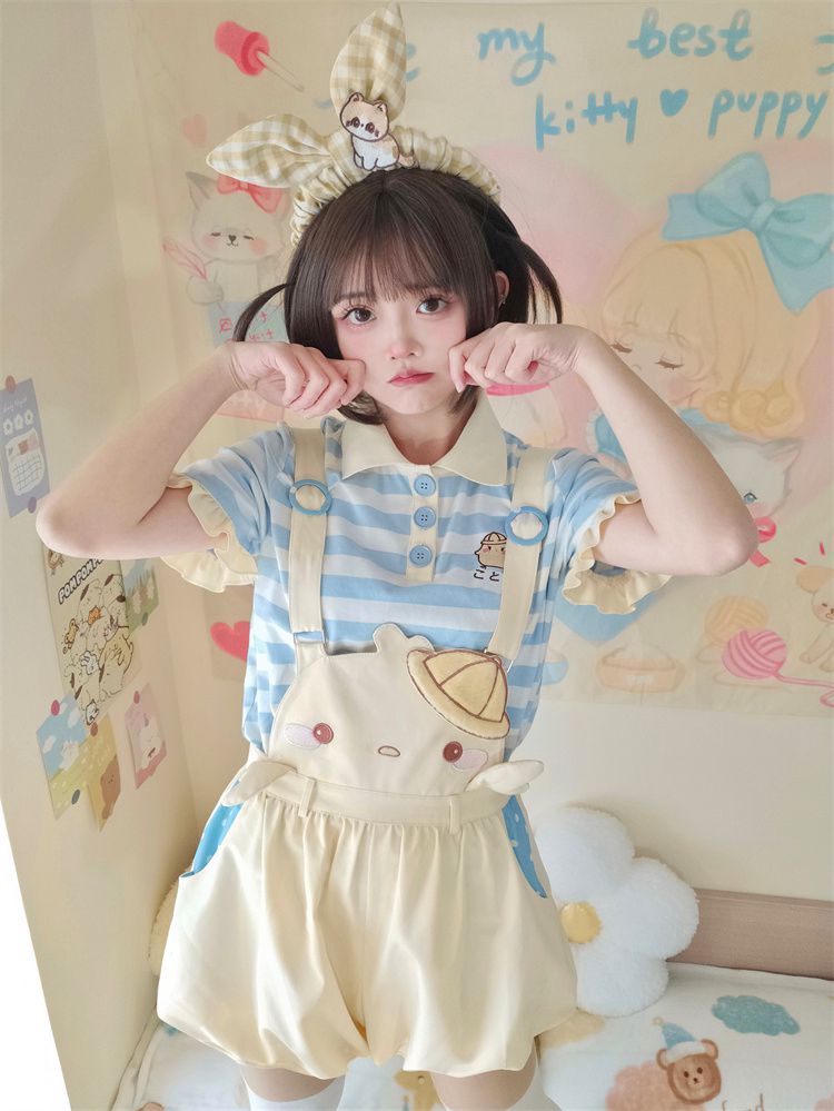 Little Chicken – Gestreiftes T-Shirt mit Polokragen in Blau