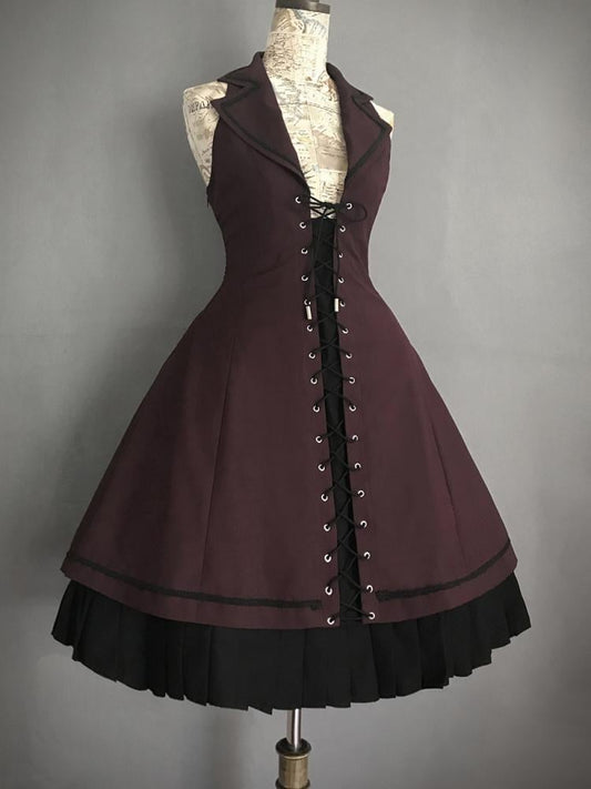 Plus Size Friendly - Dunkelroter Neckholder-Blazer mit Kragen und Pulloverrock