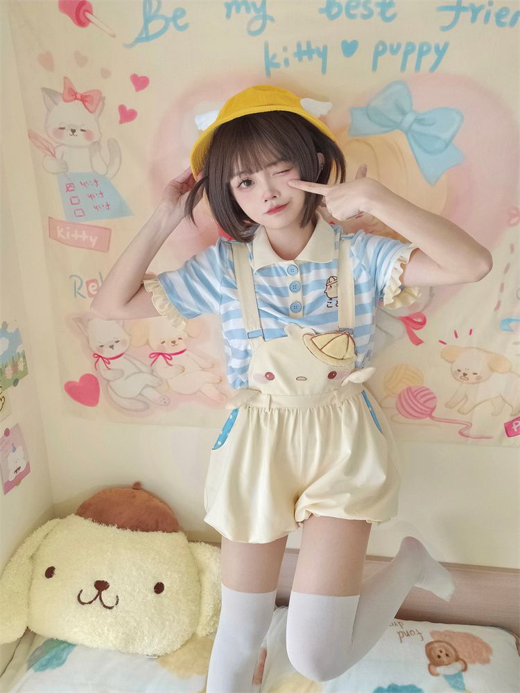 Little Chicken – Gestreiftes T-Shirt mit Polokragen in Blau