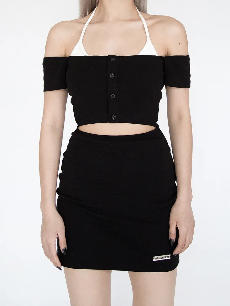 S Waist Dress Bust Halter Neck Cutout Black Clearance 67CM Size - for