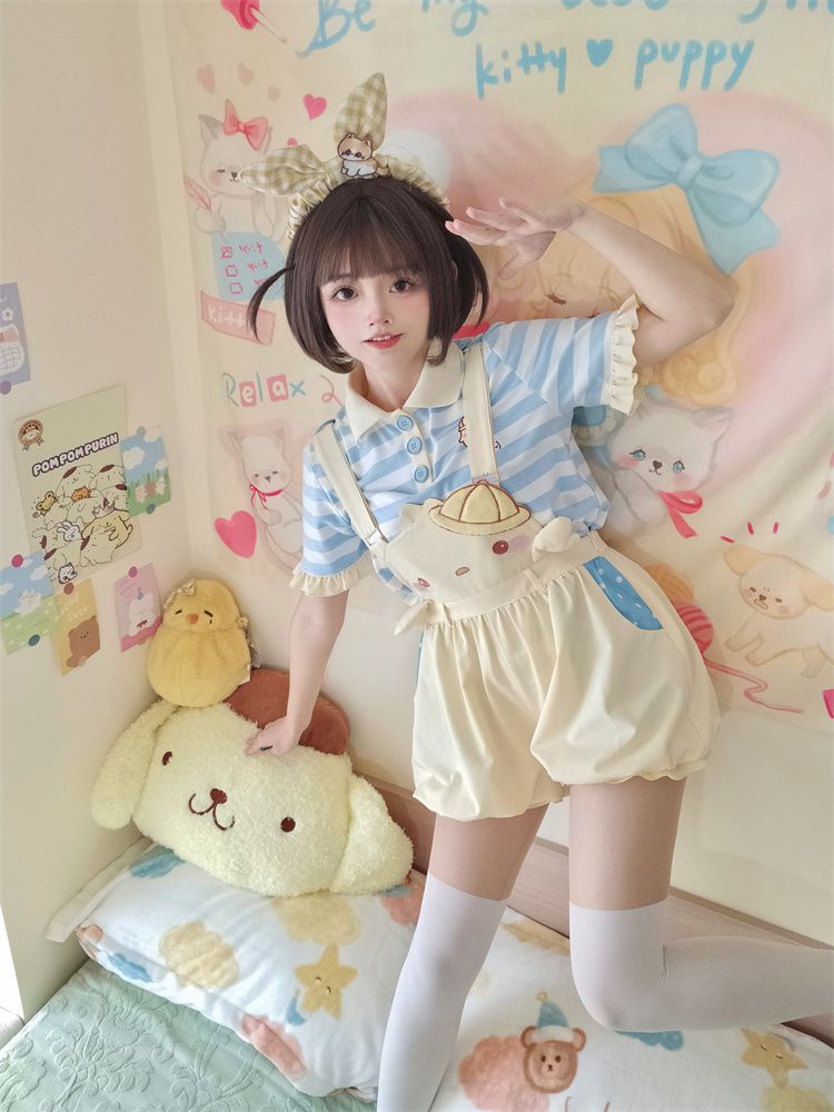 Little Chicken – Gestreiftes T-Shirt mit Polokragen in Blau