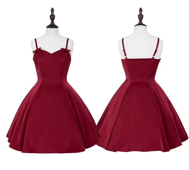 Spaghetti Waist Straps Elegant Dress Fit Red Slim
