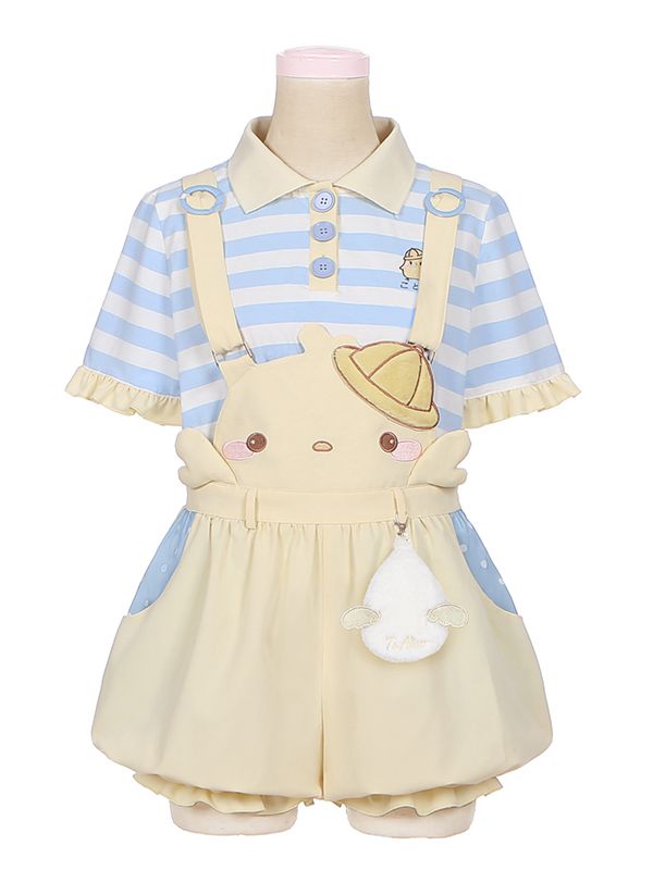 Little Chicken – Gestreiftes T-Shirt mit Polokragen in Blau