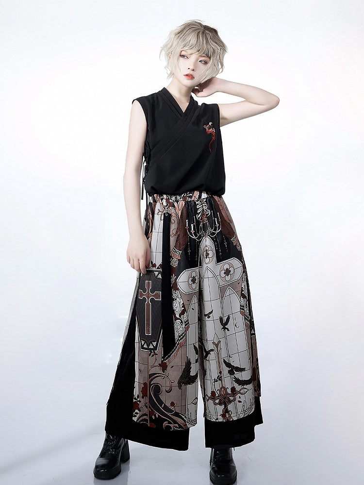 Cross Pants Cut Print Command Wide-leg Night