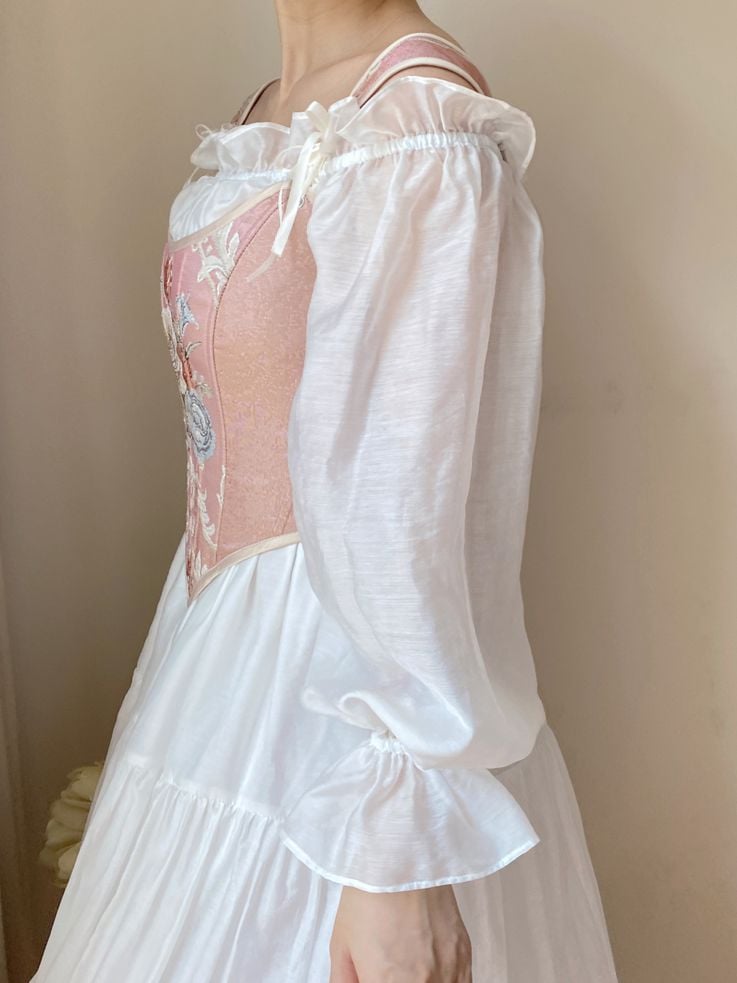 Pink Floral Scoop Neckline Corset