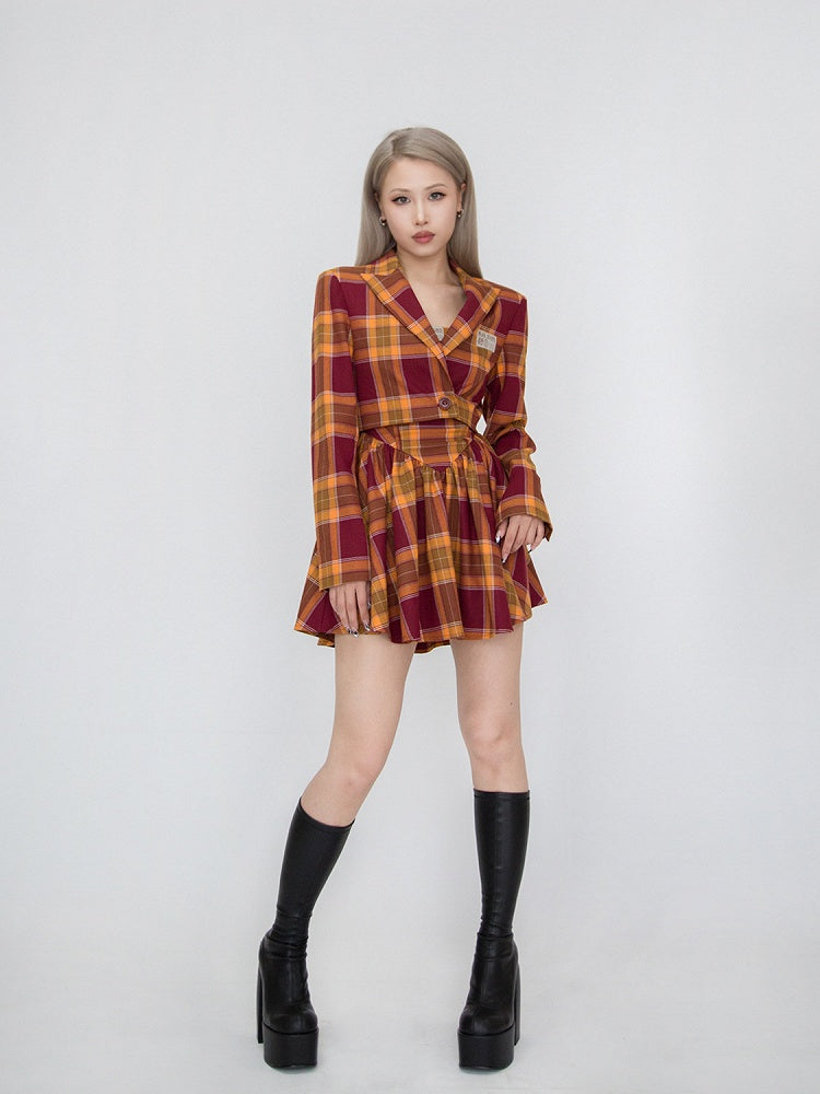 Kariertes Kleid trägerlos rot und gelb Mädchen Spice Campus