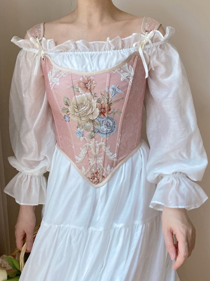 Pink Floral Scoop Neckline Corset