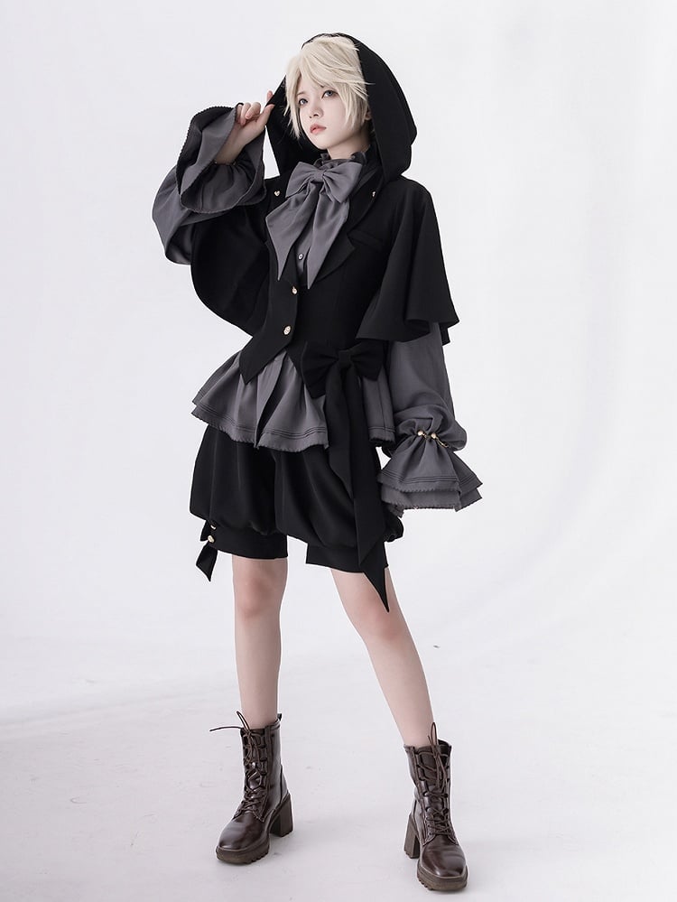 Lolita Shirt Grau Poet Ärmel Rüschen Mode Ouji Ausschnitt Bischof